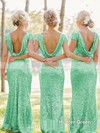 Sheath/Column Scoop Neck Sequined Ruffles Short Sleeve Bridesmaid Dresses #DOB01012746