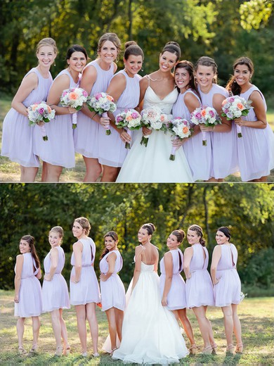 Cute Scoop Neck Chiffon Sashes / Ribbons Short/Mini Bridesmaid Dresses #DOB01012751
