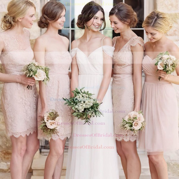 V-neck Elegant Lace Sashes / Ribbons Short/Mini Sheath/Column Bridesmaid Dresses #DOB01012752