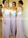Hot V-neck Tulle Silk-like Satin Appliques Lace 3/4 Sleeve Sheath/Column Bridesmaid Dresses #DOB01012753