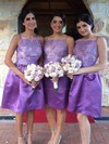 Different Elastic Woven Satin Appliques Lace Knee-length Square Neckline Bridesmaid Dresses #DOB01012761