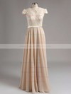 Cap Straps Chiffon Floor-length with Lace Best V-neck Bridesmaid Dress #DOB01012774