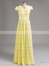 Cap Straps Chiffon Floor-length with Lace Best V-neck Bridesmaid Dress #DOB01012774
