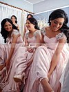 Good Chiffon Floor-length Appliques Lace V-neck Pink Bridesmaid Dress #DOB01012776