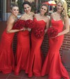Latest Sweetheart Silk-like Satin Ruffles Red Trumpet/Mermaid Bridesmaid Dress #DOB01012781