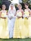 Sweetheart Tulle Floor-length Appliques Lace Modest Champagne Bridesmaid Dress #DOB01012787