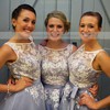 Elegant Tulle Appliques Lace Scoop Neck Tea-length Bridesmaid Dress #DOB01012790