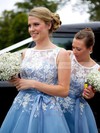 Elegant Tulle Appliques Lace Scoop Neck Tea-length Bridesmaid Dress #DOB01012790