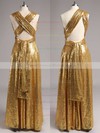 Backless A-line V-neck Gold Sequined Sexy Bridesmaid Dresses #DOB01012791