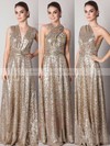 Backless A-line V-neck Gold Sequined Sexy Bridesmaid Dresses #DOB01012791