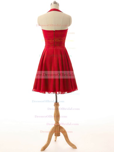 Short/Mini Halter Chiffon Sashes / Ribbons Vintage Red Bridesmaid Dresses #DOB01012792