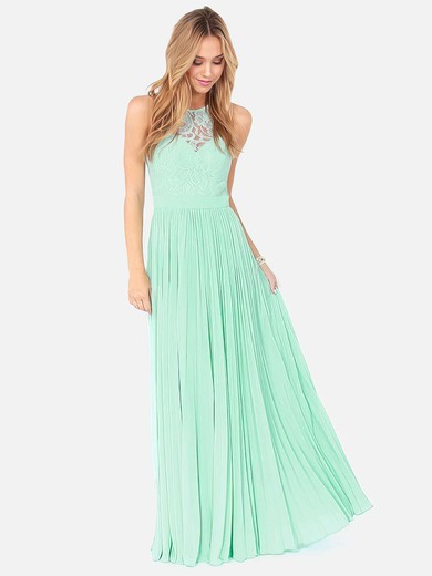 Affordable Scoop Neck Lace Chiffon with Pleats Long Bridesmaid Dresses #DOB01012795