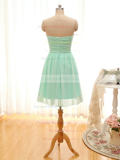 A-line Sweetheart Sage Chiffon Ruffles Short/Mini Bridesmaid Dresses #DOB01012797