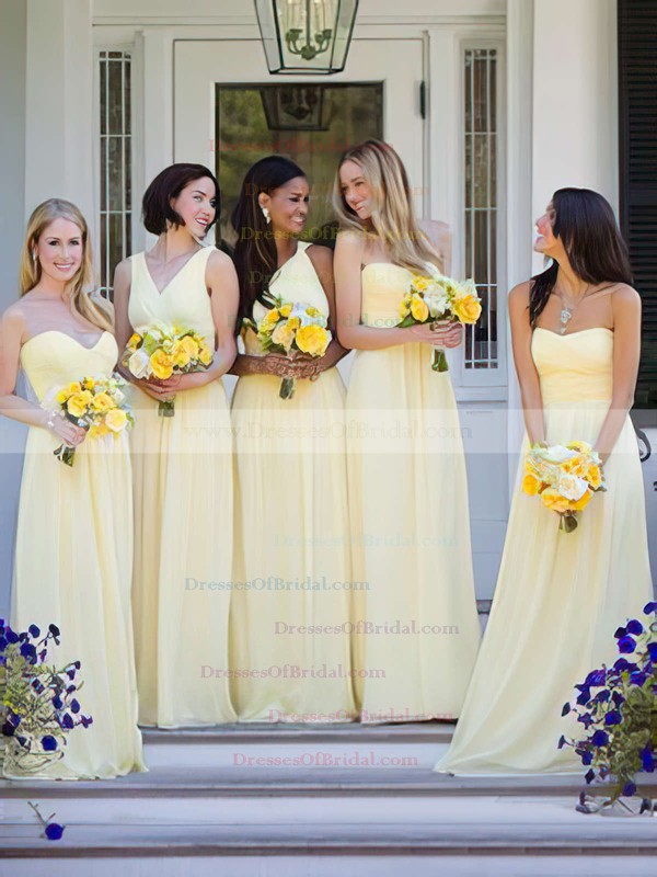 Light Yellow A-line Chiffon Ruffles Top One Shoulder Bridesmaid Dresses #DOB01012806