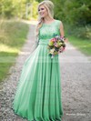 Scoop Neck Lace Chiffon Ruched Floor-length Gorgeous Bridesmaid Dresses #DOB01012813
