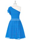 Nice Blue Chiffon Ruched Short/Mini One Shoulder Bridesmaid Dresses #DOB01012815