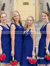 V-neck Chiffon Ruffles Pretty Royal Blue Knee-length Bridesmaid Dresses #DOB01012823