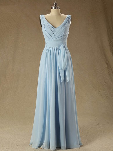 V-neck Ruffles Chiffon Floor-length Discount Bridesmaid Dress #DOB01012827