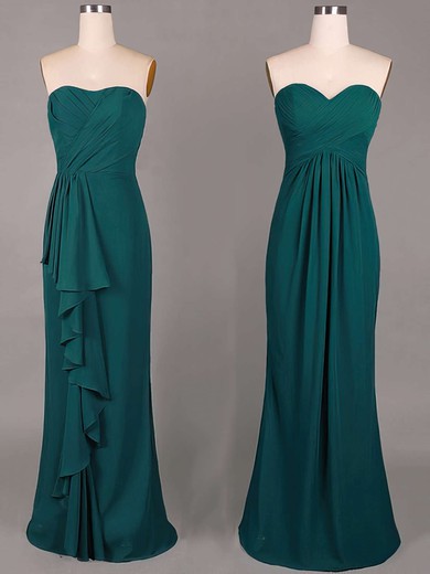 Sweetheart Online Sheath/Column Chiffon Ruffles Dark Green Bridesmaid Dresses #DOB01012859