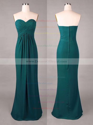 Sweetheart Online Sheath/Column Chiffon Ruffles Dark Green Bridesmaid Dresses #DOB01012859