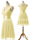 Cheap V-neck Chiffon Sashes / Ribbons Knee-length Bridesmaid Dresses #DOB01012860