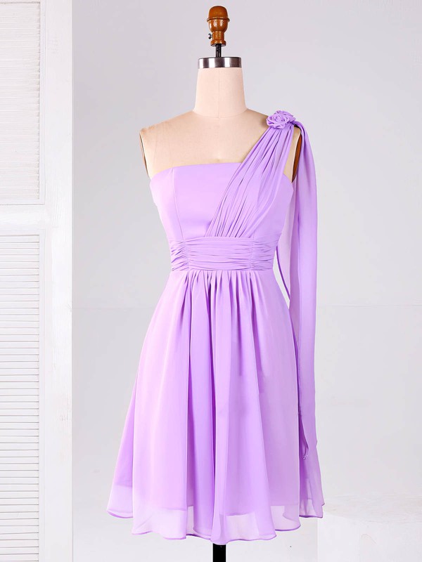 One Shoulder Chiffon Ruffles Unique Lilac Short/Mini Bridesmaid Dresses #DOB01012866