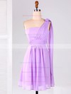 One Shoulder Chiffon Ruffles Unique Lilac Short/Mini Bridesmaid Dresses #DOB01012866