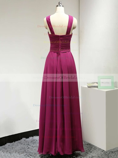 V-neck Chiffon Ruched A-line Exclusive Long Bridesmaid Dress #DOB01012882