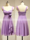 Cute Empire Chiffon Flower(s) Lavender Short/Mini Bridesmaid Dress #DOB01012883