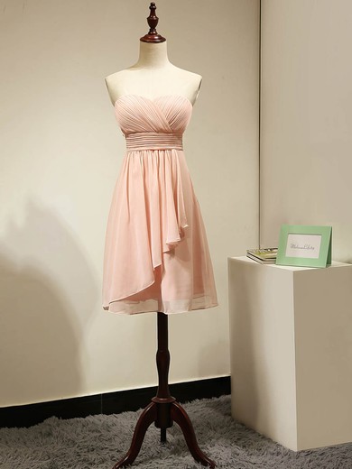 Sweetheart Chiffon Ruched Original Pink Short/Mini Bridesmaid Dress #DOB01012884