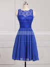Boutique Royal Blue Scoop Neck Chiffon Lace Knee-length Bridesmaid Dress #DOB01012886