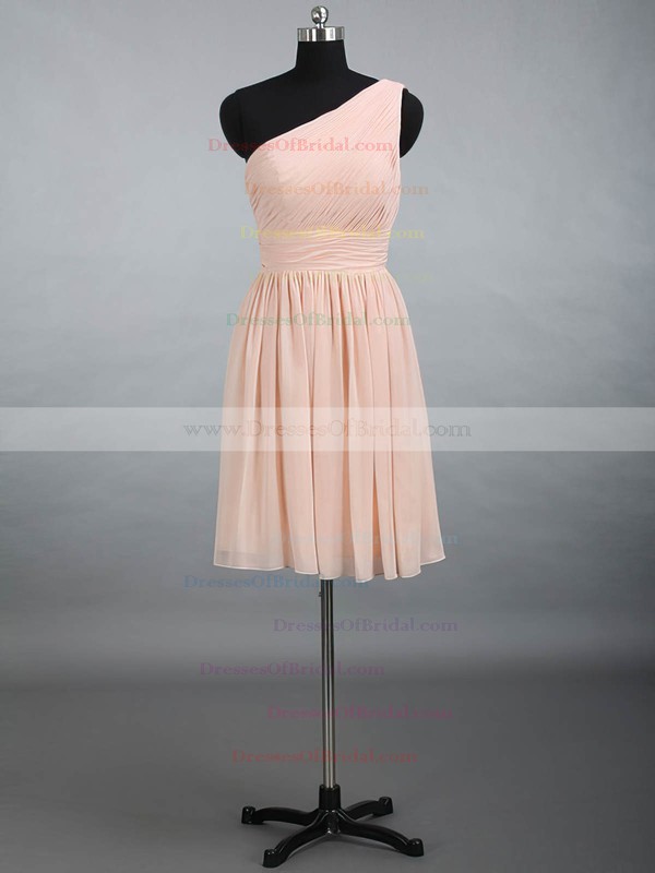 One Shoulder Prettiest Chiffon Ruched Pink Knee-length Bridesmaid Dress #DOB01012887