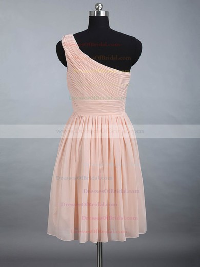 One Shoulder Prettiest Chiffon Ruched Pink Knee-length Bridesmaid Dress #DOB01012887