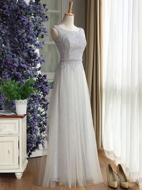 Scoop Neck Lace Tulle Ruffles Floor-length Newest Bridesmaid Dress #DOB01012889