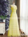 Scoop Neck Lace Tulle Ruffles Floor-length Newest Bridesmaid Dress #DOB01012889