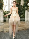 Glamorous A-line Sweetheart Lace Tulle with Bow Asymmetrical Bridesmaid Dresses #DOB01012901