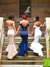 Trumpet/Mermaid Off-the-shoulder Elastic Woven Satin Asymmetrical Sashes / Ribbons Modern Bridesmaid Dress #DOB01012902