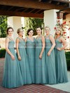 A-line V-neck Tulle Floor-length with Ruffles Affordable Bridesmaid Dresses #DOB01012907