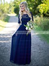 A-line Scoop Neck Lace Chiffon Floor-length Sequins Short Sleeve Bridesmaid Dress #DOB01012910