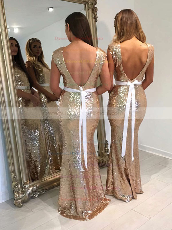 Trumpet/Mermaid Scoop Neck Sequined Floor-length Sashes / Ribbons Sparkly Bridesmaid Dresses #DOB01012911