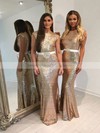 Trumpet/Mermaid Scoop Neck Sequined Floor-length Sashes / Ribbons Sparkly Bridesmaid Dresses #DOB01012911