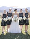 A-line Scoop Neck Lace Knee-length Sashes / Ribbons Black Open Back Bridesmaid Dresses #DOB01012917