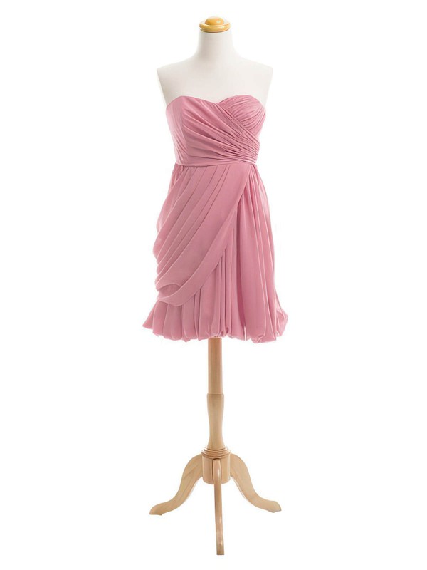 Inexpensive Sheath/Column Sweetheart Chiffon Short/Mini Ruffles Bridesmaid Dresses #DOB01012919