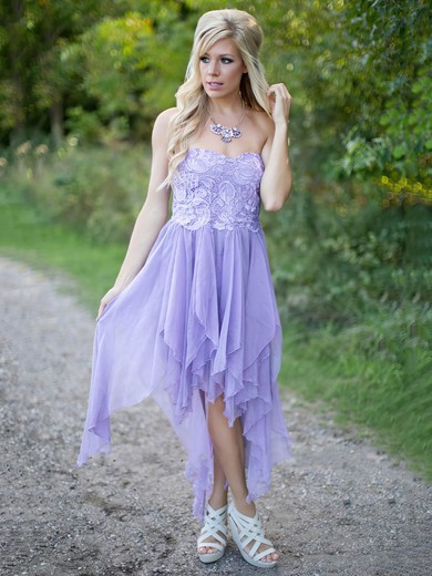 A-line Sweetheart Chiffon Asymmetrical with Lace New Style Bridesmaid Dresses #DOB01012923