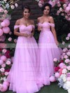 A-line Off-the-shoulder Tulle Floor-length Appliques Lace Unique Bridesmaid Dress #DOB01012926