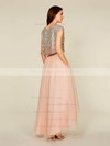 A-line Scoop Neck Tulle Sequined Asymmetrical Sequins Short Sleeve Two Piece Bridesmaid Dress #DOB01012930