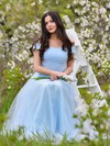 A-line Off-the-shoulder Tulle Floor-length Sashes / Ribbons Pretty Bridesmaid Dresses #DOB01012931