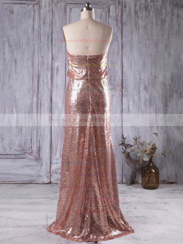 Sheath/Column Strapless Sequined Floor-length Sequins Popular Bridesmaid Dresses #DOB01012935