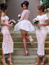 Cute A-line V-neck Tulle Short/Mini Appliques Lace Long Sleeve Bridesmaid Dresses #DOB01012937