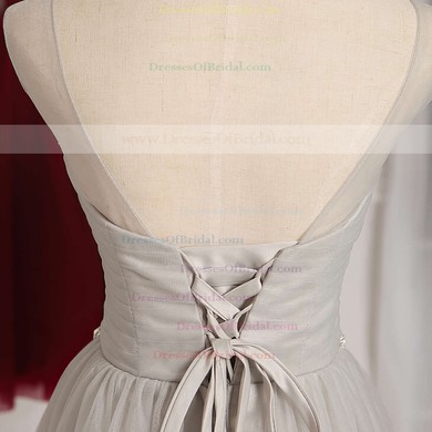 Junior A-line Scoop Neck Tulle Short/Mini Ruffles White Bridesmaid Dresses #DOB01012948